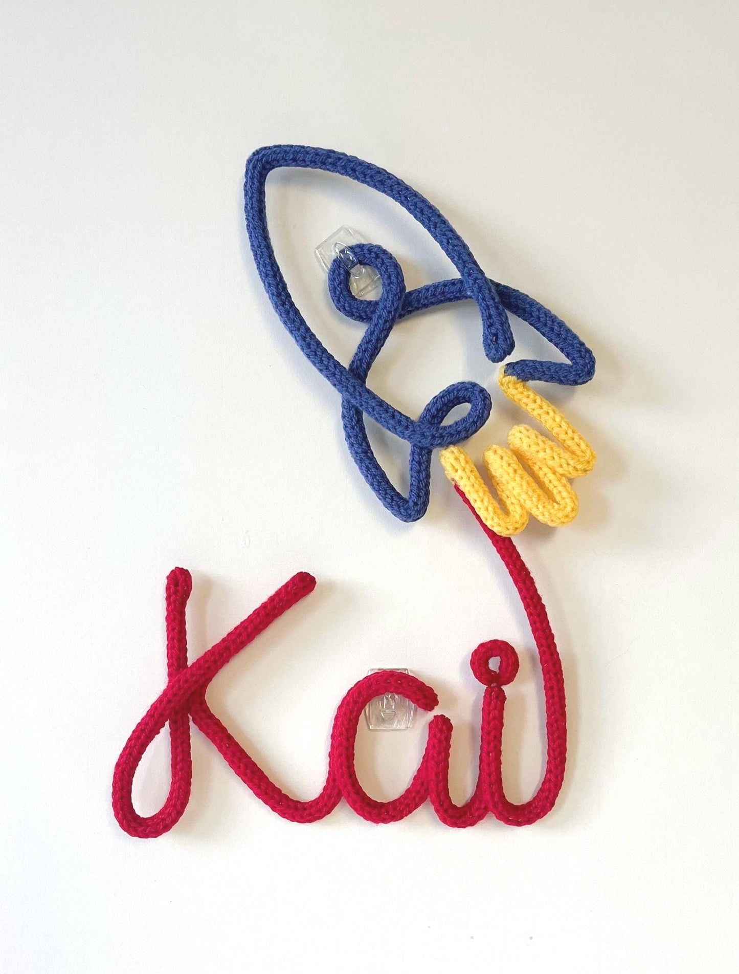 Knitted Wire Name Sign with Rocket