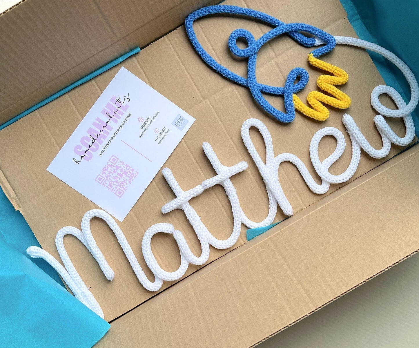 Knitted Wire Name Sign with Rocket