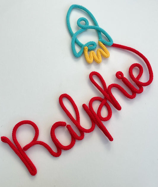 Knitted Wire Name Sign with Rocket