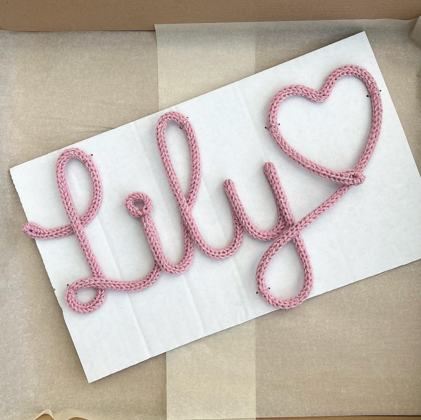 Knitted Wire Name Sign with Heart