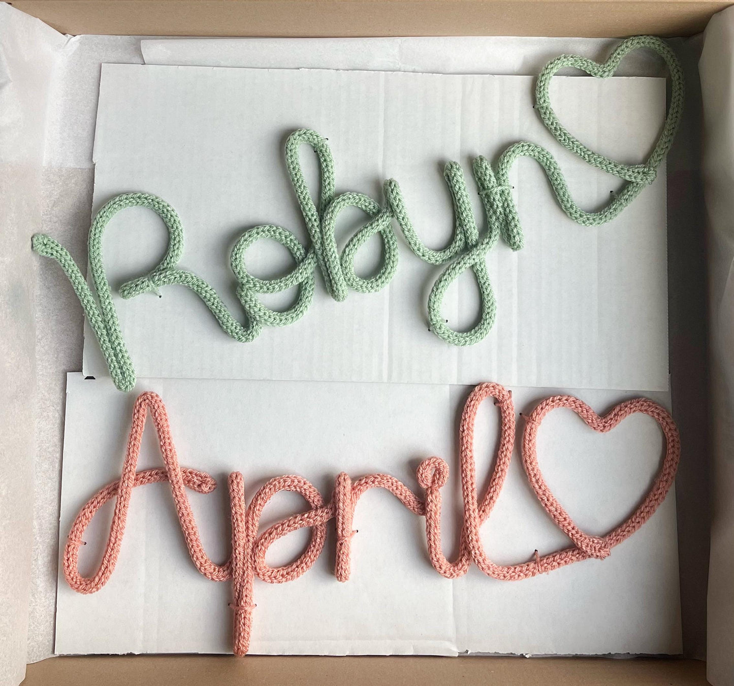 Knitted Wire Name Sign with Heart