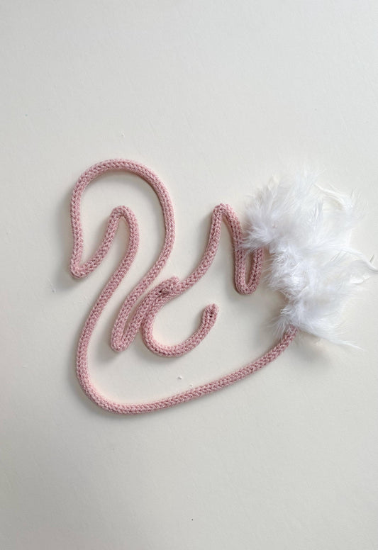 Knitted Wire Swan Nursery Decor with Feathers