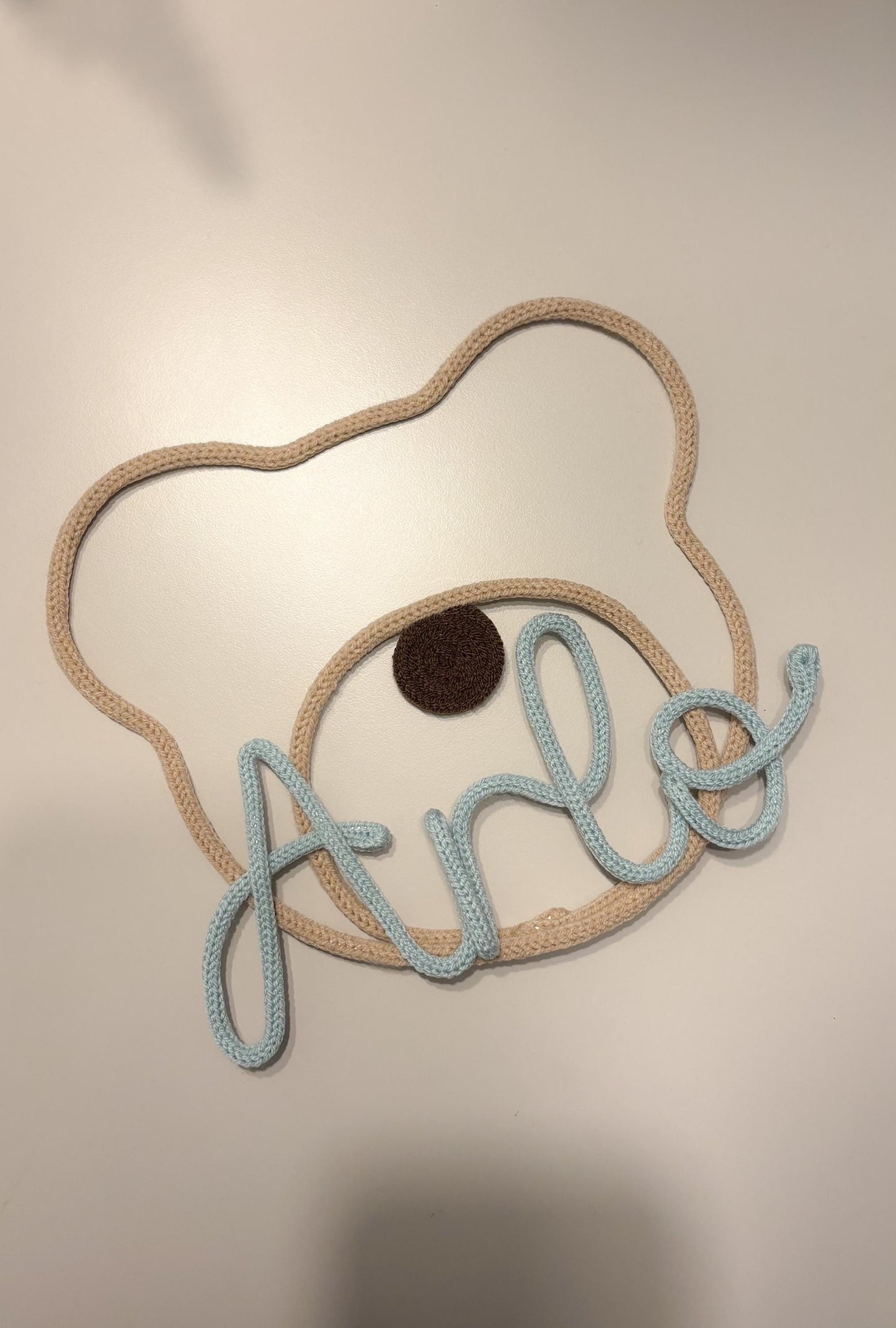 Knitted Wire Name Sign with Teddybear
