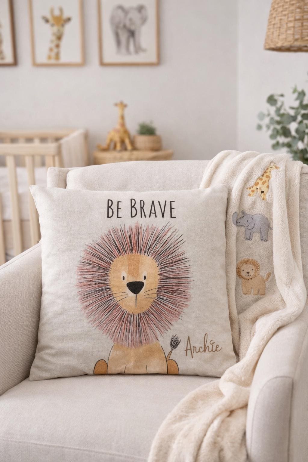 Personalized Lion Safari Nursery Cushion