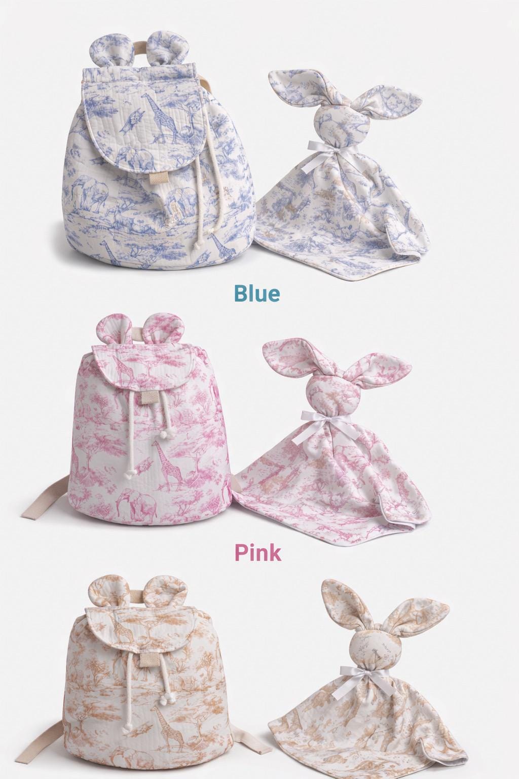 Personalised Safari Backpack & Bunny Comforter Set