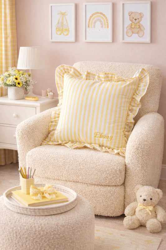 Personalised Yellow Stripe Frill Cushion