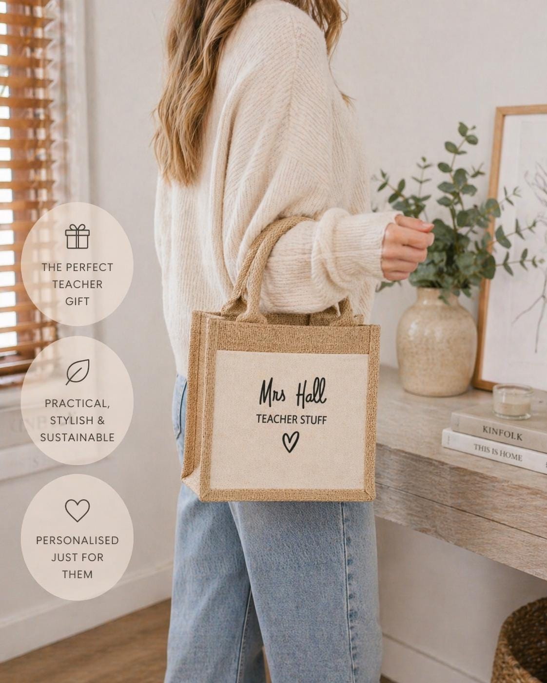 Personalised Jute Teacher Tote Bag