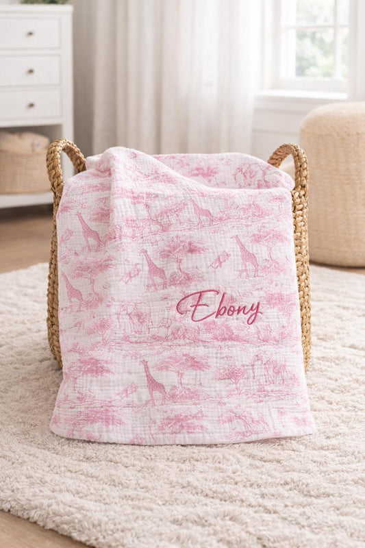 Personalised Safari Cotton Baby Blanket