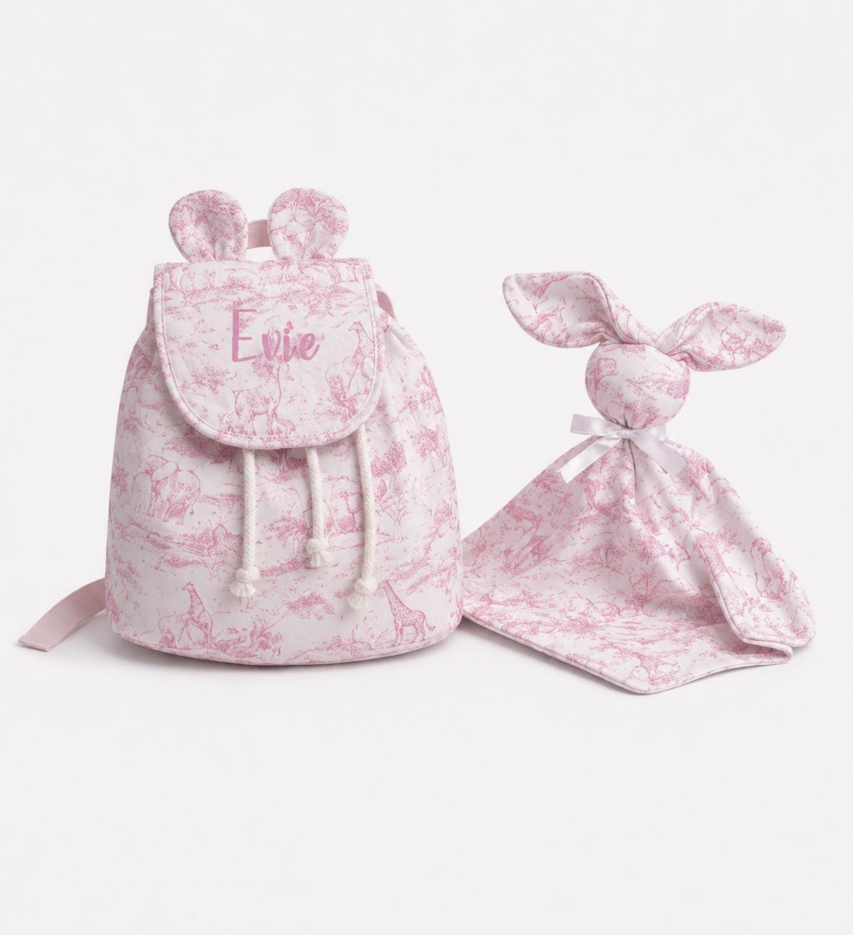 Personalised Safari Backpack & Bunny Comforter Set