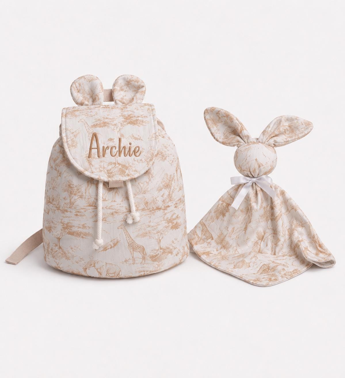 Personalised Safari Backpack & Bunny Comforter Set